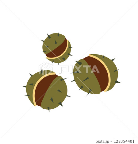 Horse chestnut fruits. Stylized vector illustration in flat style. Botanical autumn illustration for autumn decor, packaging or botanical patterns. 128354401