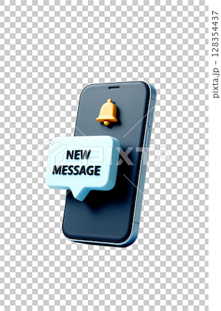 Mobile phone showing text message pop-up, social media notification concept 128354437