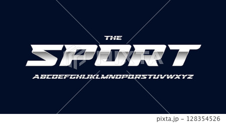 Racing alphabet. Speed sport font, automotive type for modern dynamic logo, headline, auto car branding and merchandise, typography and packaging. Wide bold italic letters, vector typographic design 128354526