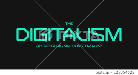 Futuristic techno logo font, robotic digital alphabet. Geometric typeface for scifi headline, cyber interface, modern tech display, innovation HUD design, future UI branding. Vector typography Futuristic techno logo font, robotic digital alphabet. Geometric typeface for scifi headline, cyber interface, modern tech display, innovation HUD design, future UI branding. Vector typography 128354528
