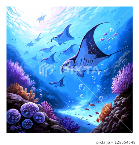 シーパラダイス回遊するエイ 128354549