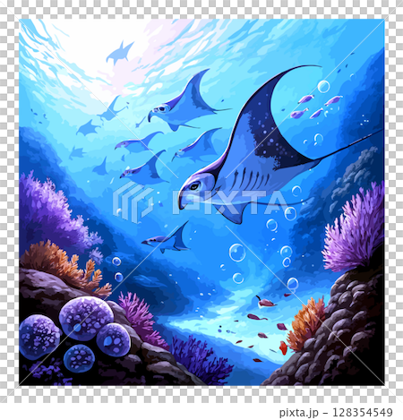 シーパラダイス回遊するエイ 128354549