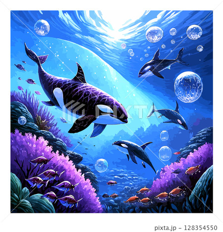 シーパラダイス回遊するシャチ シーパラダイス回遊するシャチ 128354550