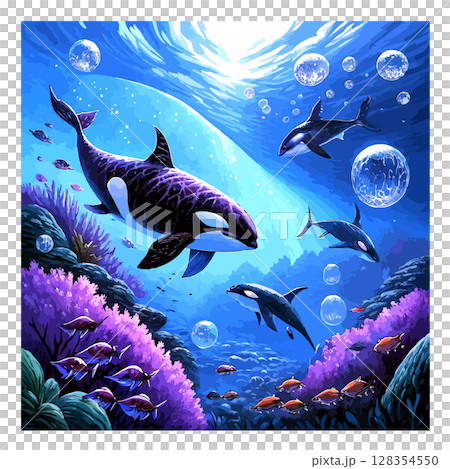 シーパラダイス回遊するシャチ シーパラダイス回遊するシャチ 128354550