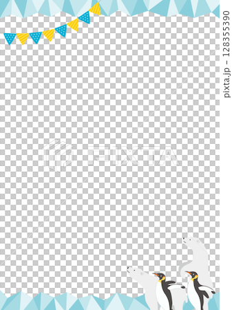 Vertical ice frame illustration with polar bears and penguins_green_2 128355390