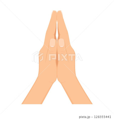 Human hands folded in prayer. Hand pray symbol, isolated on white background. Folded hands vector icon. Turning to God. Faith and Hope. Religious symbol. Human hands folded in prayer. Hand pray symbol, isolated on white background. Folded hands vector icon. Turning to God. Faith and Hope. Religious symbol. 128355441