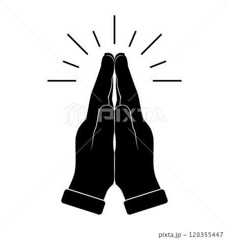 Human hands folded in prayer. Hand pray symbol, isolated on white background. Folded hands vector icon. Turning to God. Faith and Hope. Religious symbol. Human hands folded in prayer. Hand pray symbol, isolated on white background. Folded hands vector icon. Turning to God. Faith and Hope. Religious symbol. 128355447