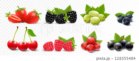 fruits and berries of different colors 128355484