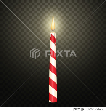 Burning paraffin wax candle with flame vector illustration. Realistic 3d vector Isolated on transparent background Burning paraffin wax candle with flame vector illustration. Realistic 3d vector Isolated on transparent background 128355677