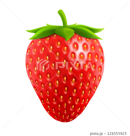 Whole strawberry. Fresh red ripe berry isolated on white background. Realistic 3D vector illustration. Healthy food, sweet fruit with vitamin C. 128355925