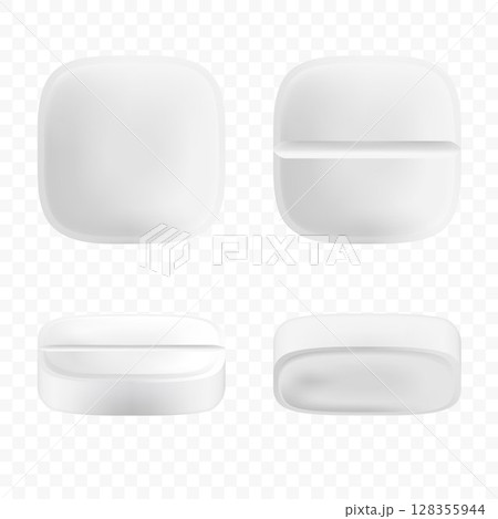 Realistic round pills and capsules mockup style. The concept of medicine and health, isolated on white background. 3d vector illustration. Can be used for medical and cosmetic. Realistic round pills and capsules mockup style. The concept of medicine and health, isolated on white background. 3d vector illustration. Can be used for medical and cosmetic. 128355944
