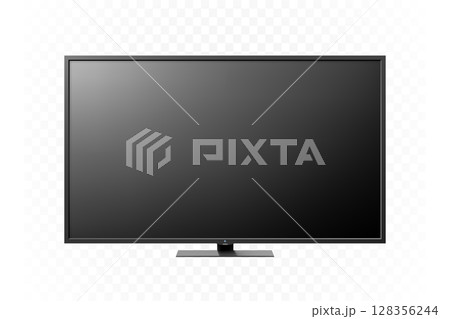 Realistic TV screen. Modern stylish lcd panel, led type. Large computer monitor display mockup. Blank television template. Graphic design element for catalog, web site, as mock up. Vector illustration Realistic TV screen. Modern stylish lcd panel, led type. Large computer monitor display mockup. Blank television template. Graphic design element for catalog, web site, as mock up. Vector illustration 128356244