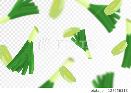 Green pea background. Flying or falling fresh green pea isolated on transparent background. Can be used for advertising, packaging, banner, poster, print. Flat design. Vector illustration 128356318