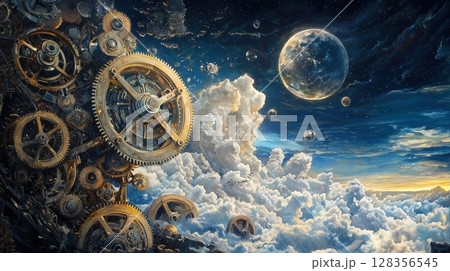 歯車が空を埋め尽くす機械幻想世界 128356545