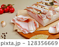 Homemade pork lard with spices and salt 128356669