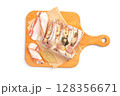 Raw pork fat with garlic. Salo. lard. 128356671
