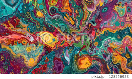 カラフルな渦が描く抽象ペイントアート カラフルな渦が描く抽象ペイントアート 128356928