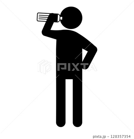 ペットボトルで水分補給する人のピクトグラム ペットボトルで水分補給する人のピクトグラム 128357354