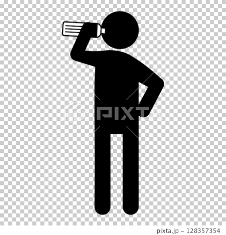 ペットボトルで水分補給する人のピクトグラム ペットボトルで水分補給する人のピクトグラム 128357354