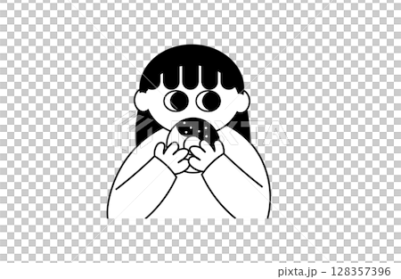 ドーナツを食べる女の子のシンプルなイラスト ドーナツを食べる女の子のシンプルなイラスト 128357396