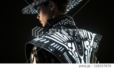 近未来のカウボーイ風ハイテクスーツ 128357670