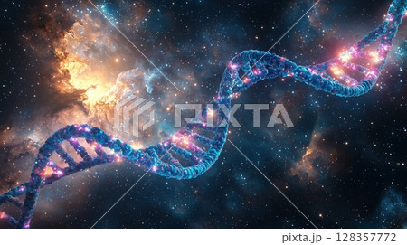 宇宙空間に浮かぶDNAの幻想的な輝き 128357772