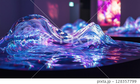 動く水の波形ホログラム・幻想的3Dアート作品 128357799