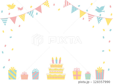 バースデーカード_誕生日パーティー背景（ヨコ） 誕生日ケーキ 128357990