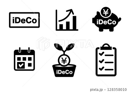 iDeCoと投資の白黒アイコンセット 128358010