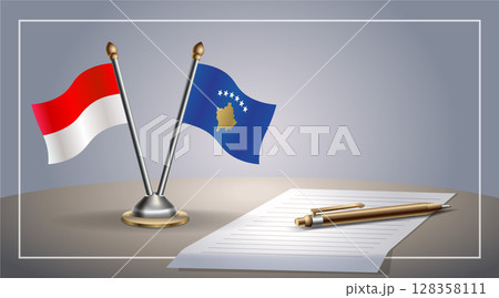 Small national flag of Indonesia and Kosovo flag Relation, Template Vector Illustration 128358111