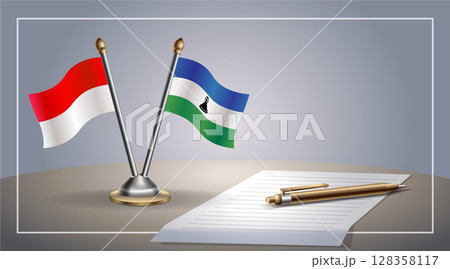 Small national flag of Indonesia and Lesotho flag Relation, Template Vector Illustration 128358117