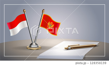 Small national flag of Indonesia and Montenegro flag Relation, Template Vector Illustration Small national flag of Indonesia and Montenegro flag Relation, Template Vector Illustration 128358139