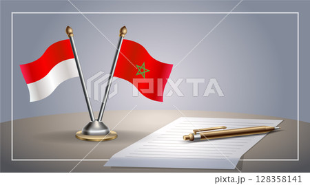 Small national flag of Indonesia and Morocco flag Relation, Template Vector Illustration 128358141