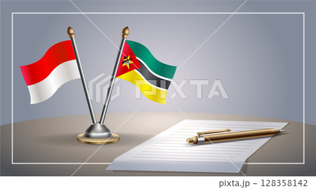 Small national flag of Indonesia and Mozambique flag Relation, Template Vector Illustration Small national flag of Indonesia and Mozambique flag Relation, Template Vector Illustration 128358142