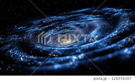 深い宇宙に浮かぶ輝く渦巻き銀河 128358167