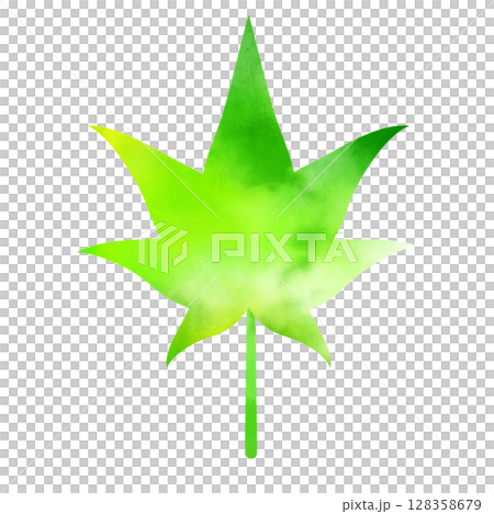 Hand-drawn watercolor style simple green blue autumn leaves illustration material - blurred gradation fresh green 128358679