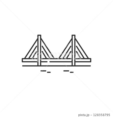 斜張橋の橋梁アイコン（線画、ベクター） 128358795