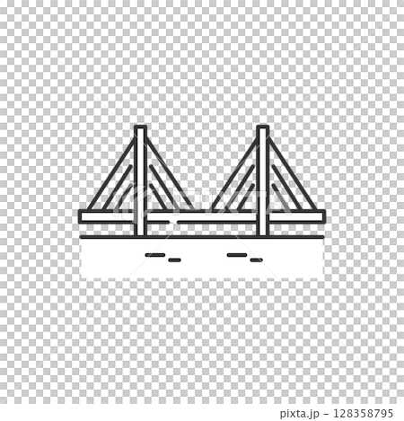 斜張橋の橋梁アイコン（線画、ベクター） 128358795