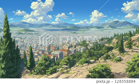 アテネの広大な街並み、丘からの絶景 128358884
