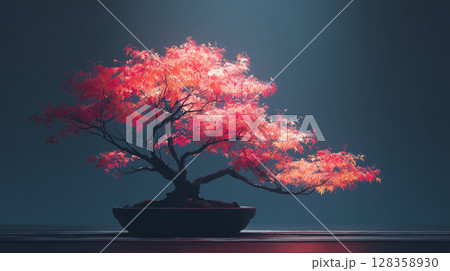 静寂の中で輝く、神秘的な紅葉の盆栽 128358930