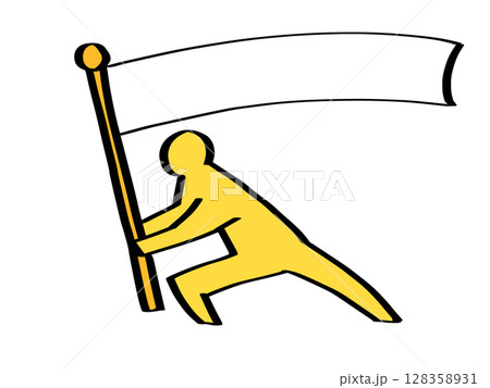 シンプルな人間カラー　旗振り 128358931