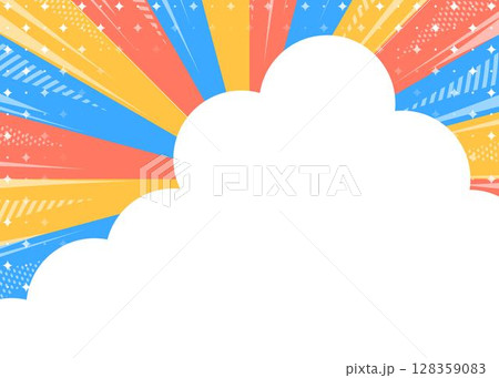 雲のデザインの背景フレーム、サンバースト、集中線と光のデコレーション 128359083