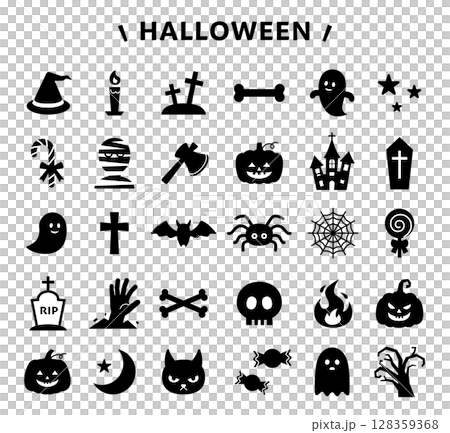 Halloween illustration icon set, no lines, vector, black Halloween illustration icon set, no lines, vector, black 128359368