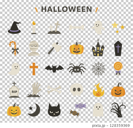 Halloween illustration icon set without lines Vector 128359369