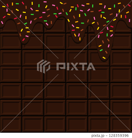 とろけるチョコレートと板チョコの背景 128359396
