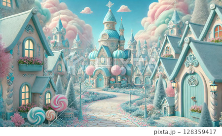 水色のメルヘンな町 128359417