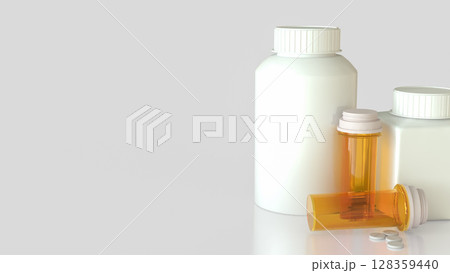 The Drug bottle on white background for Medical or health concept 3d Rendering. The Drug bottle on white background for Medical or health concept 3d Rendering. 128359440