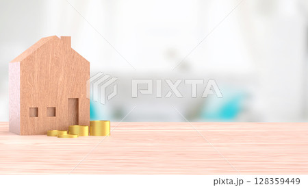 The House and coins for property or real estate concept 3d Rendering. 128359449