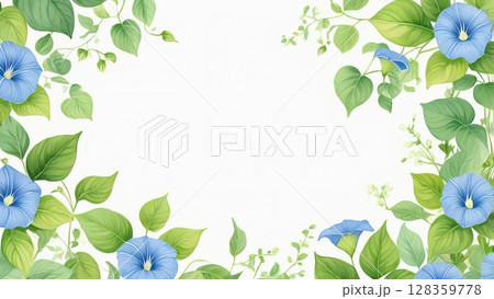 水彩風朝顔フレーム素材|中央スペースあり・植物イラスト 水彩風朝顔フレーム素材|中央スペースあり・植物イラスト 128359778