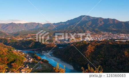 苗木城跡(秋):天守展望台から恵那山方面の眺め 苗木城跡(秋):天守展望台から恵那山方面の眺め 128360083